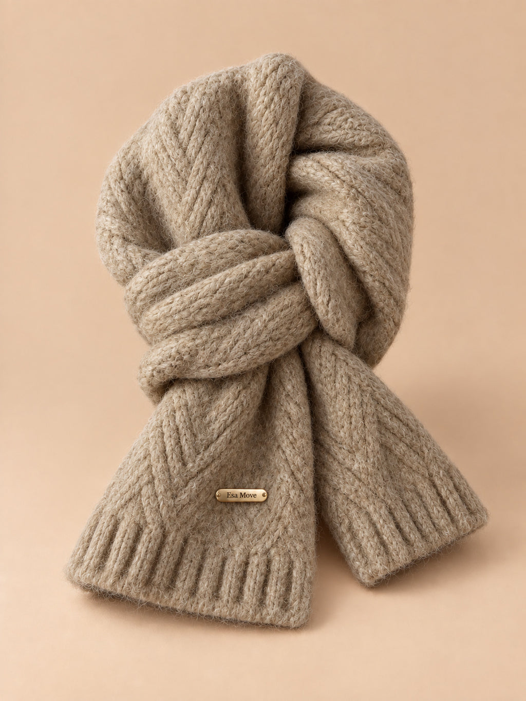 Sciarpa da donna in lana di alpaca spessa, stile coreano, colore kaki, vista frontale