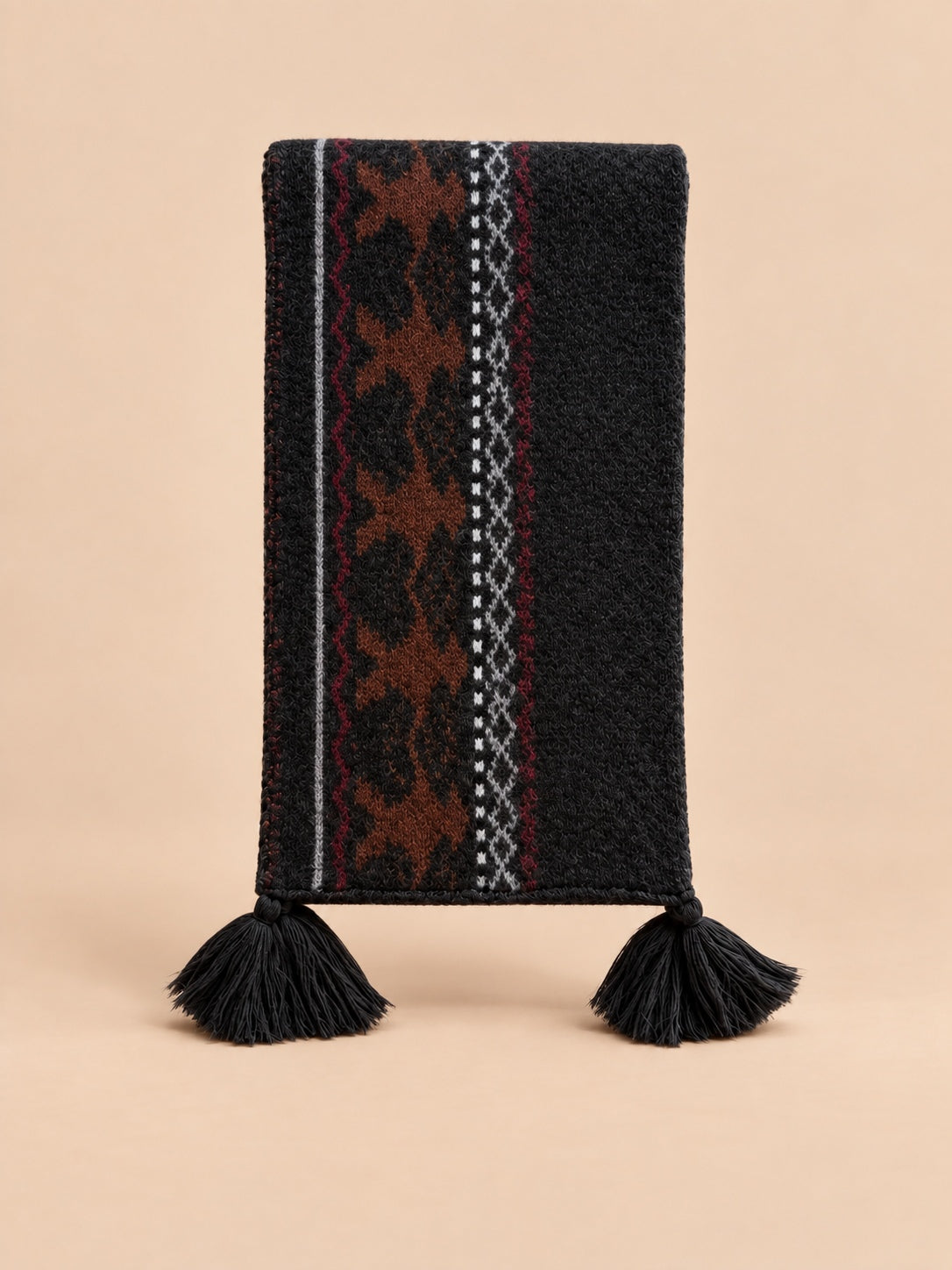 Sciarpa jacquard Fair Isle in misto lana con frange, modello 25049 1, vista frontale