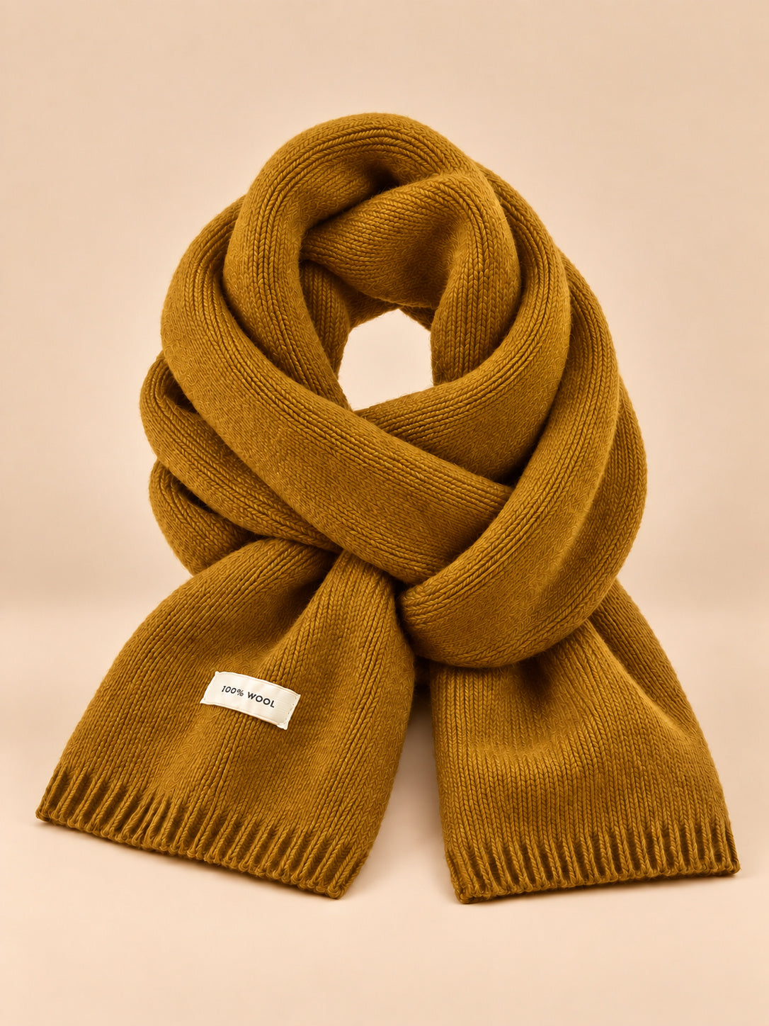 Sciarpa classica in maglia a tinta unita per l’inverno, colore bronzo, vista frontale