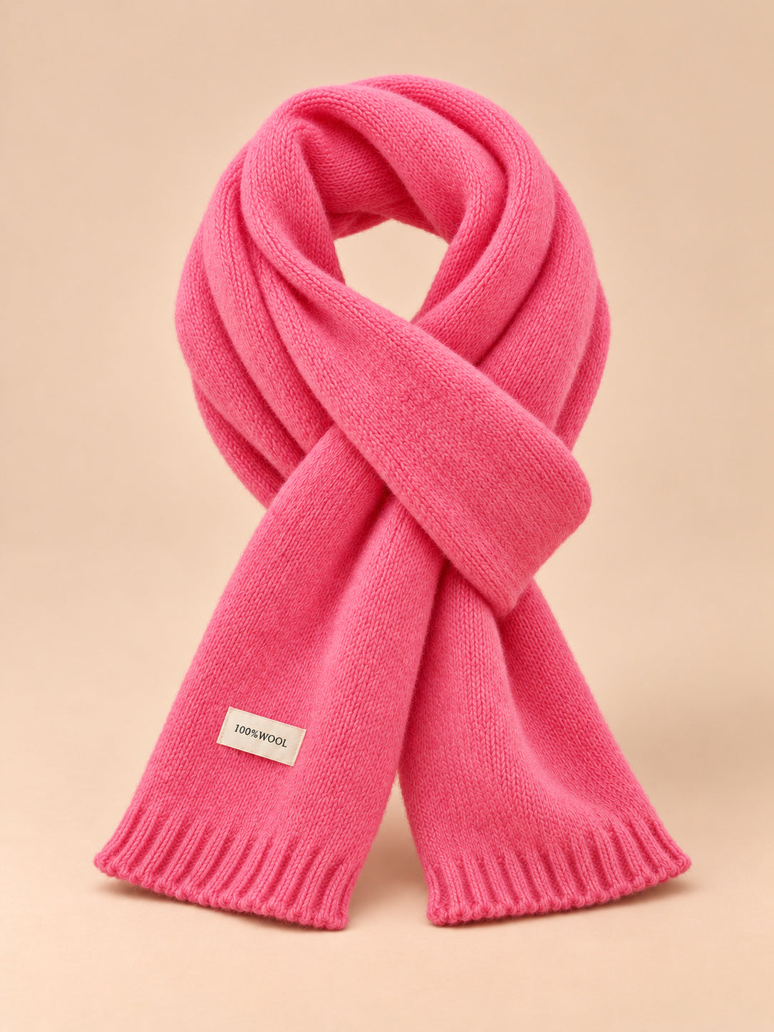 Sciarpa classica in maglia a tinta unita per l’inverno, colore rosa, vista frontale