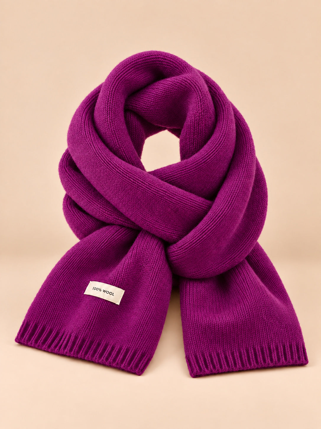 Sciarpa classica in maglia a tinta unita per l’inverno, colore viola, vista frontale