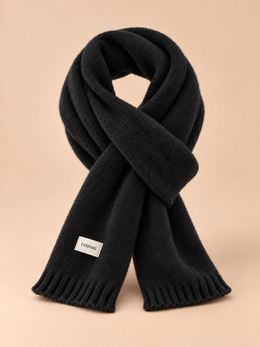 Sciarpa classica in maglia a tinta unita per l’inverno, wj2061, colore nero, vista frontale