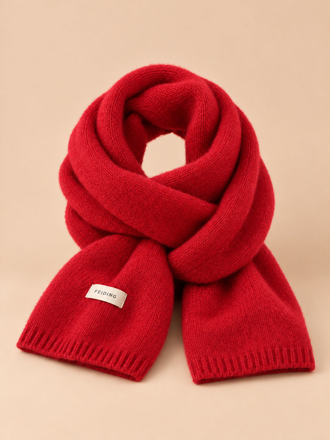 Sciarpa classica in maglia a tinta unita per l’inverno, wj2061, colore rosso, vista frontale