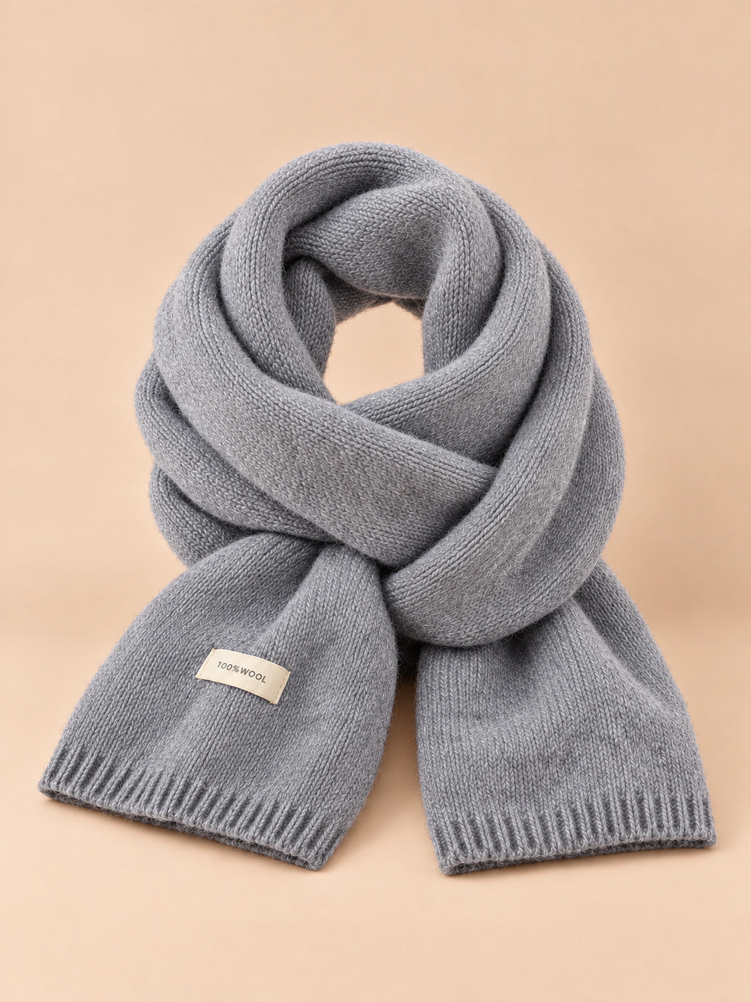 Sciarpa classica in maglia a tinta unita per l’inverno, wj2064-03, colore grigio, vista frontale