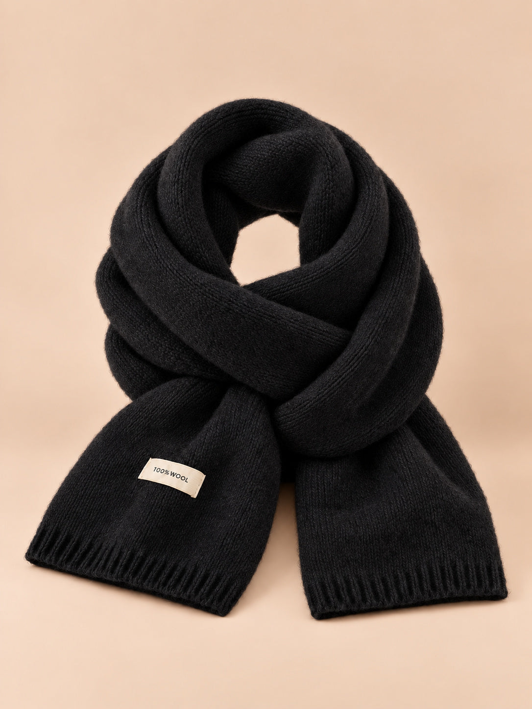 Sciarpa classica in maglia a tinta unita per l’inverno, wj2064-05, colore nero, vista frontale
