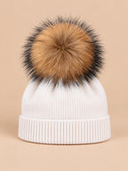 Berretto da bambino in misto lana con pompon in pelliccia, pompon naturali, colore bianco, vista frontale