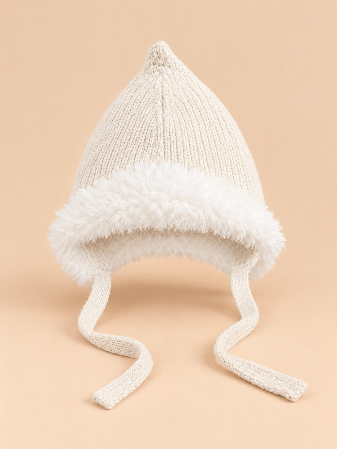 Berretto da elfo per bambino con paraorecchie e stelline, colore beige, vista frontale