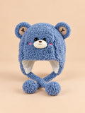 Berretto da bambino a orsetto in peluche con paraorecchie, colore blu, vista frontale