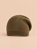 Berretto con strass in misto lana a doppio strato, colore verde, ENJOYFUR, vista frontale