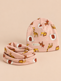 Set berretto e sciarpa da bambino con elefanti, variante elefante rosa, vista frontale