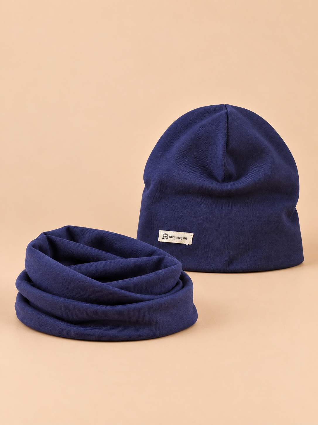 Set berretto e sciarpa da bambino a tinta unita, variante blu navy 1, vista frontale