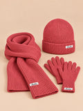 Set berretto, sciarpa e guanti da donna, stile coreano, colore fucsia, vista frontale
