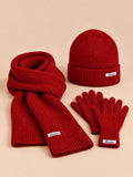 Set berretto, sciarpa e guanti da donna, stile coreano, colore rosso, vista frontale