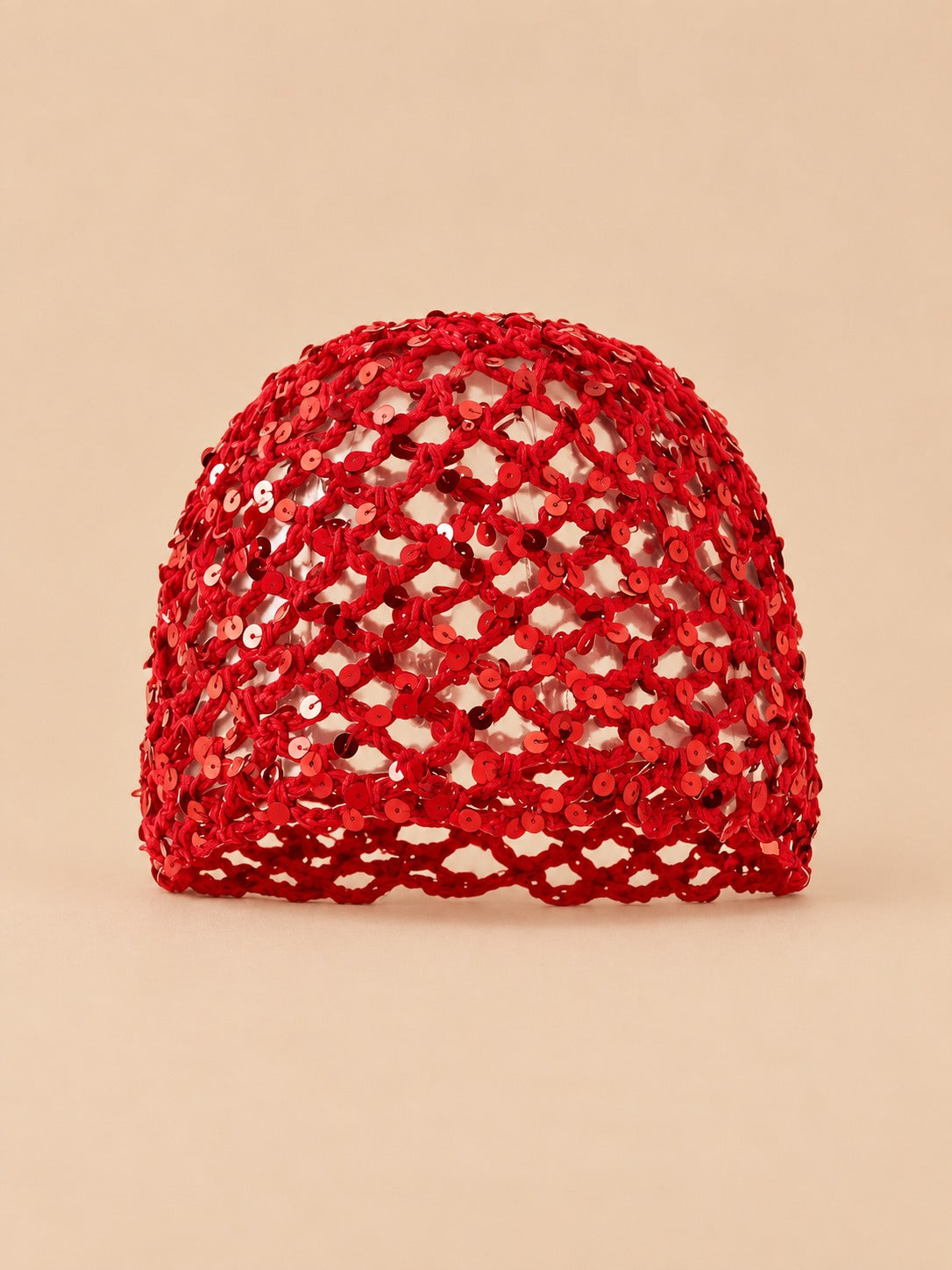 Cappello foulard a rete lavorata a maglia traforata, colore rosso, vista frontale