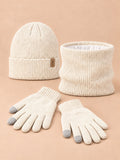 Set berretto, scaldacollo e guanti touchscreen, colore beige, FURTALK, vista frontale