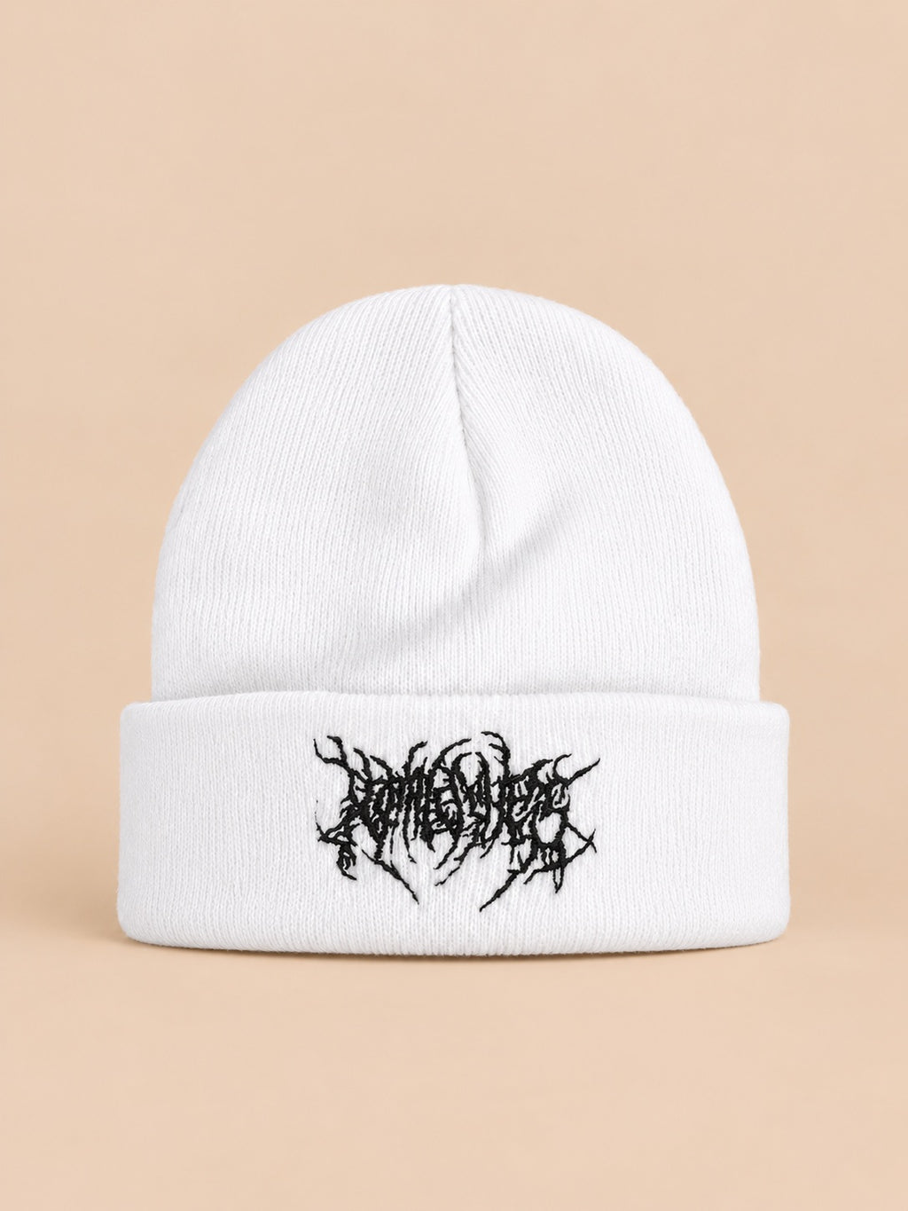 Berretto in maglia caldo e versatile per l’inverno, colori bianco e nero, vista frontale