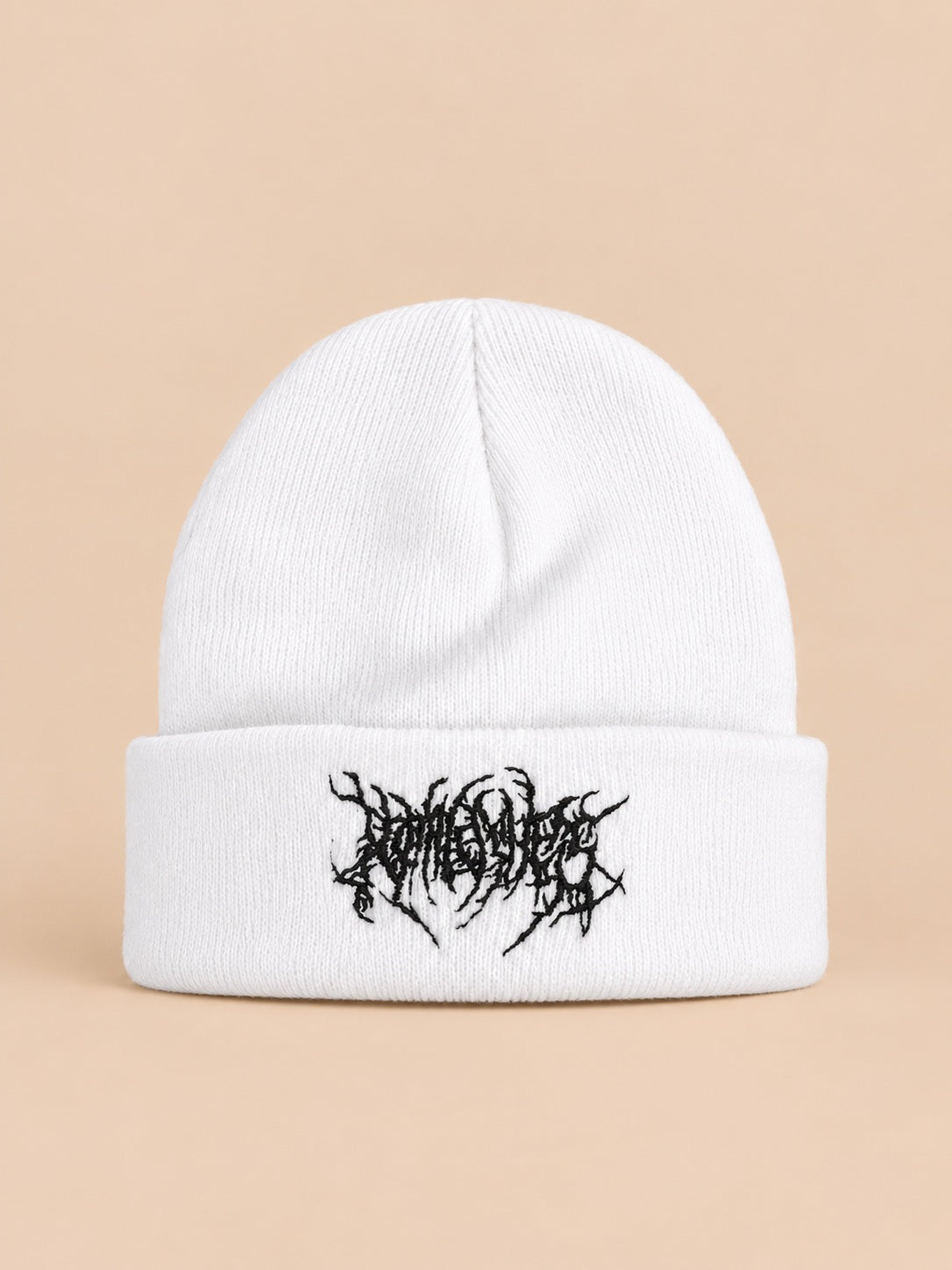 Berretto in maglia caldo e versatile per l’inverno, colori bianco e nero, vista frontale