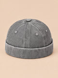 Berretto docker da marinaio in denim di cotone scolorito, colore grigio, vista frontale