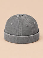 Berretto docker da marinaio in denim di cotone scolorito, colore grigio, vista frontale