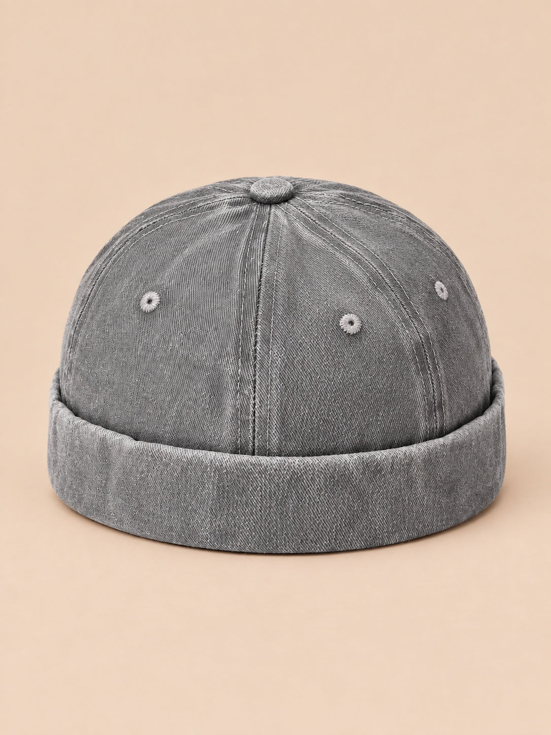 Berretto docker da marinaio in denim di cotone scolorito, colore grigio, vista frontale