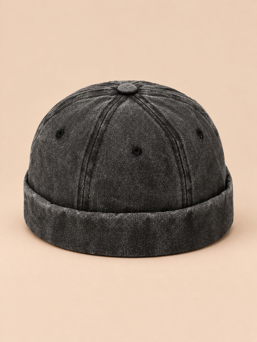 Berretto docker da marinaio in denim di cotone scolorito, colore nero, vista frontale