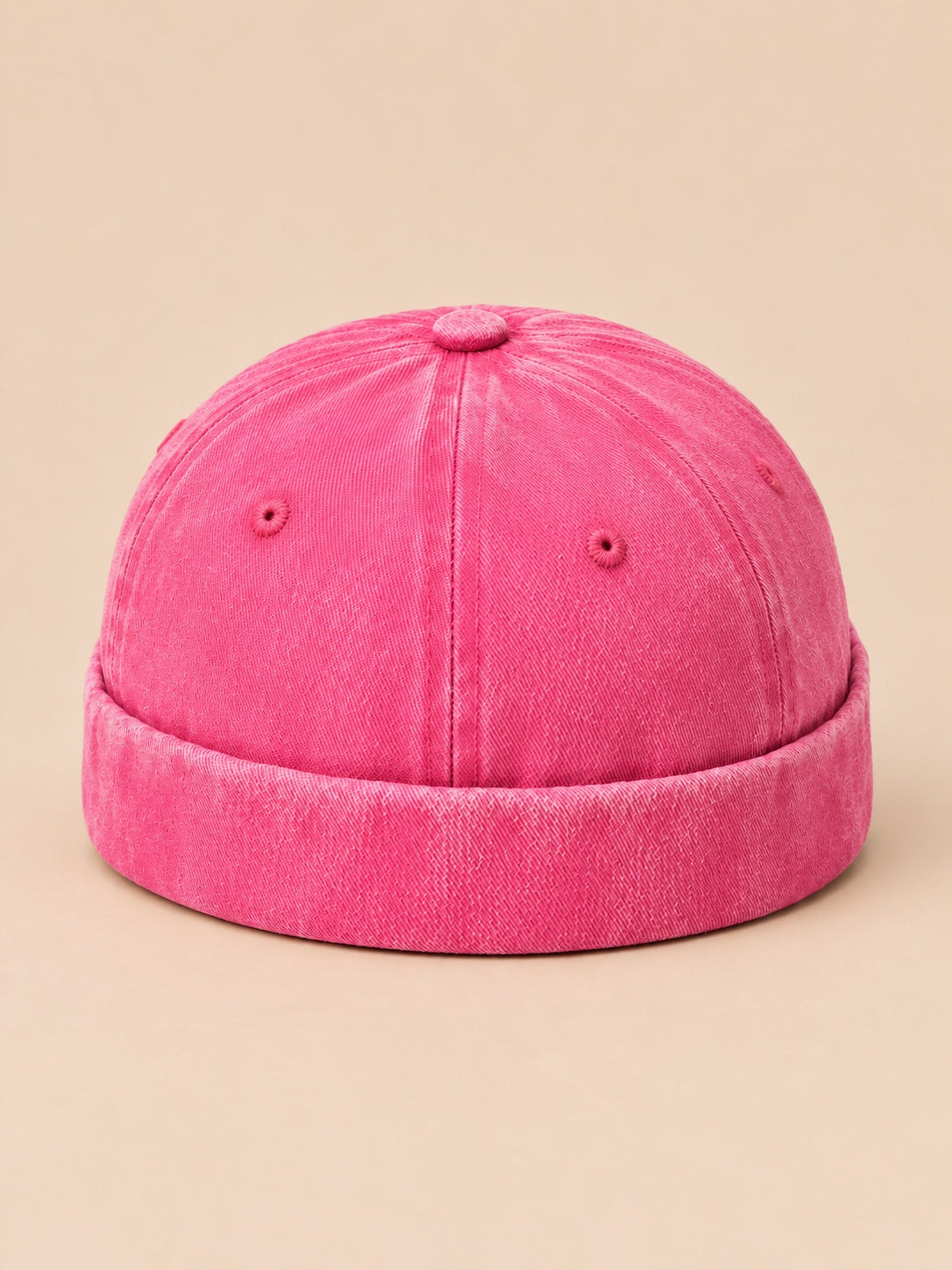 Berretto docker da marinaio in denim di cotone scolorito, colore rosa, vista frontale