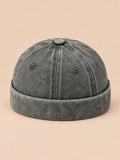 Berretto docker da marinaio in denim di cotone scolorito, colore verde, vista frontale