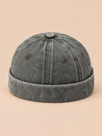 Berretto docker da marinaio in denim di cotone scolorito, colore verde, vista frontale