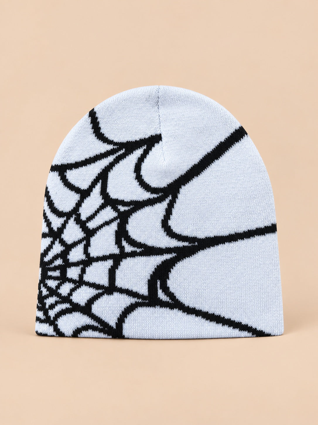 Berretto in maglia con ragnatela per tutte le stagioni, colori bianco e nero, vista frontale