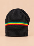Berretto rasta giamaicano in maglia, stile reggae, colore nero, vista frontale nella foto del prodotto