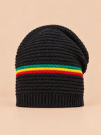 Berretto rasta giamaicano in maglia, stile reggae, colore nero, vista frontale nella foto del prodotto