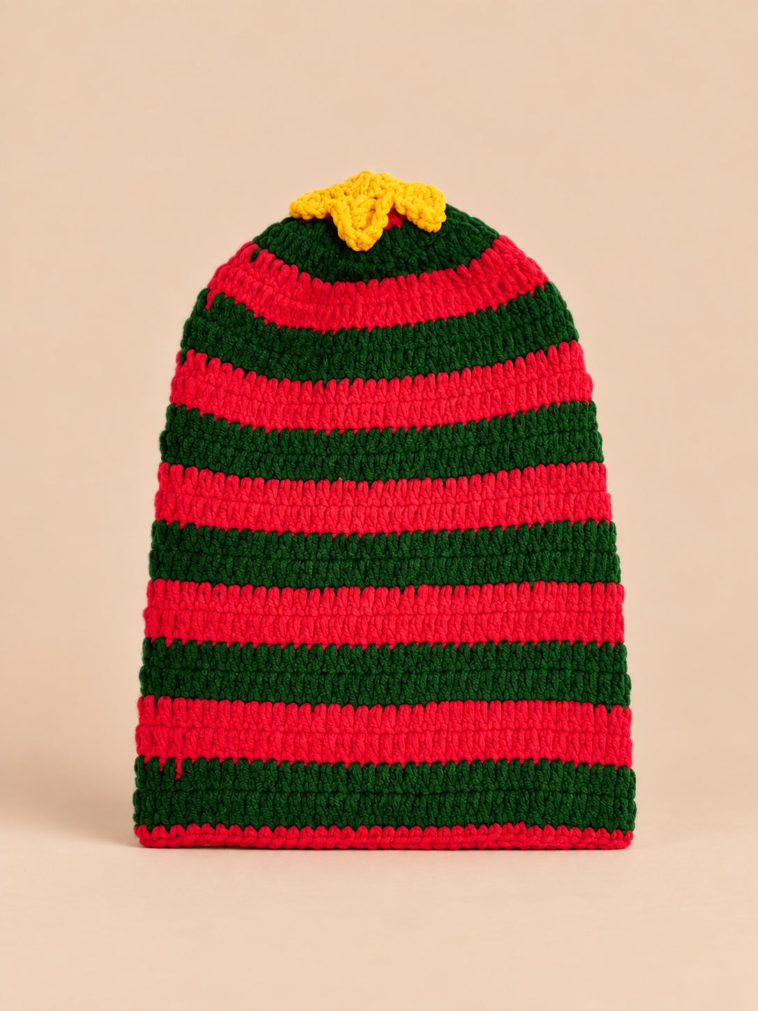 Berretto rasta in maglia a righe multicolore, stile reggae, modello 3, colori rosso e verde, vista frontale