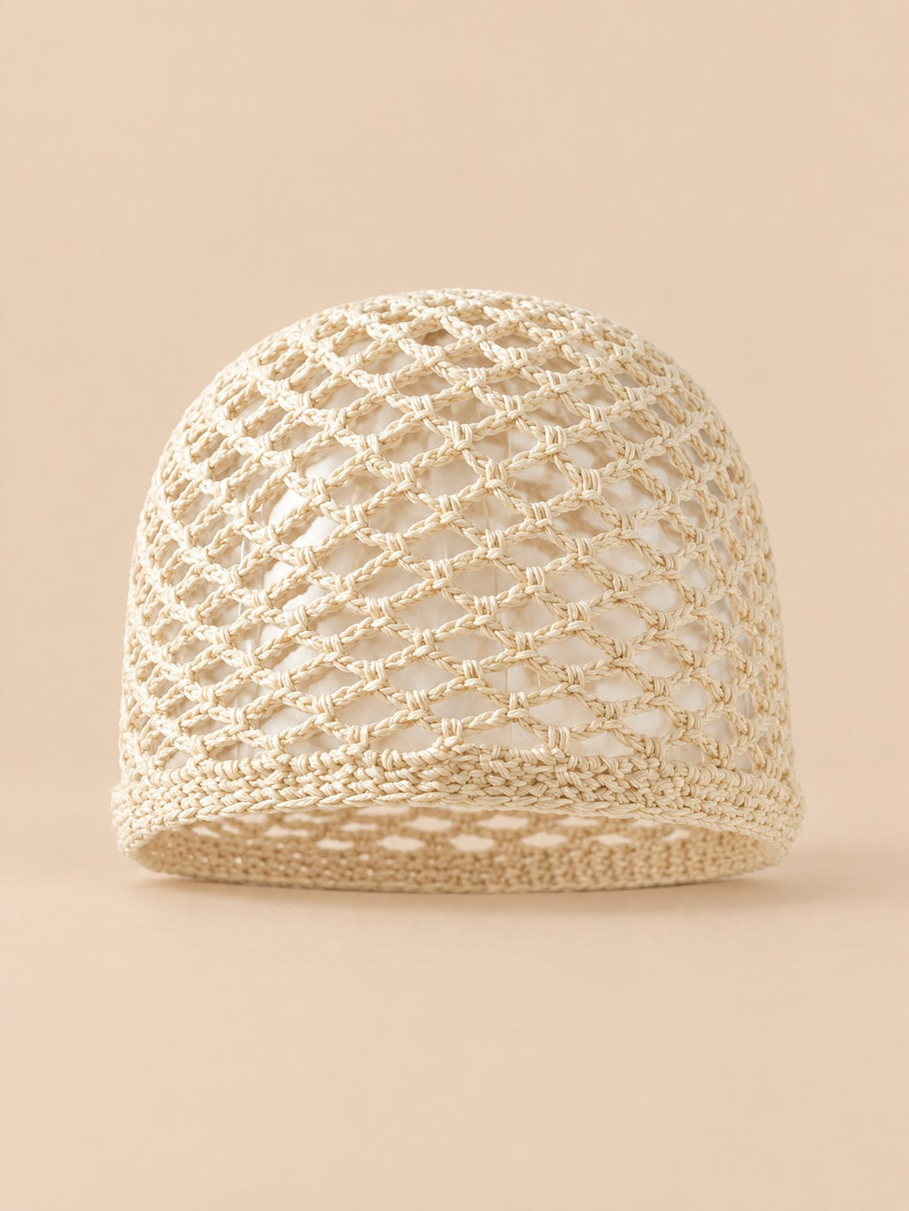 Cappello a rete in cotone traforato all’uncinetto per tutte le stagioni, colore beige, vista frontale