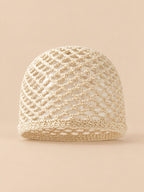 Cappello a rete in cotone traforato all’uncinetto per tutte le stagioni, colore beige, vista frontale