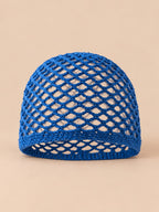 Cappello a rete in cotone traforato all’uncinetto per tutte le stagioni, colore blu royal, vista frontale