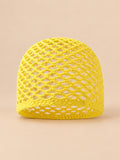 Cappello a rete in cotone traforato all’uncinetto per tutte le stagioni, colore giallo pulcino, vista frontale