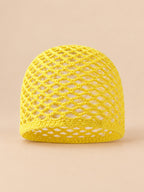 Cappello a rete in cotone traforato all’uncinetto per tutte le stagioni, colore giallo pulcino, vista frontale