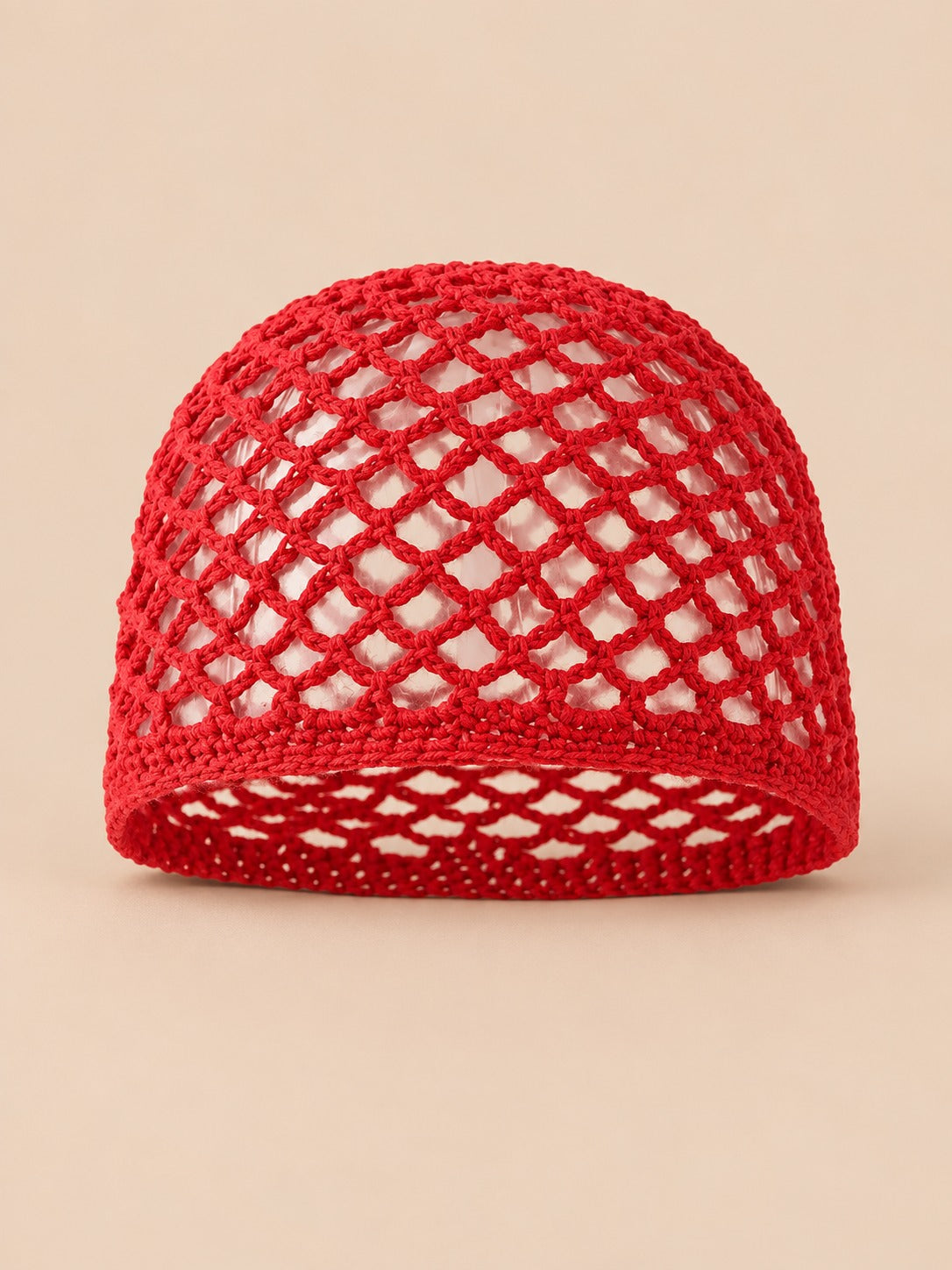 Cappello a rete in cotone traforato all’uncinetto per tutte le stagioni, colore rosso, vista frontale
