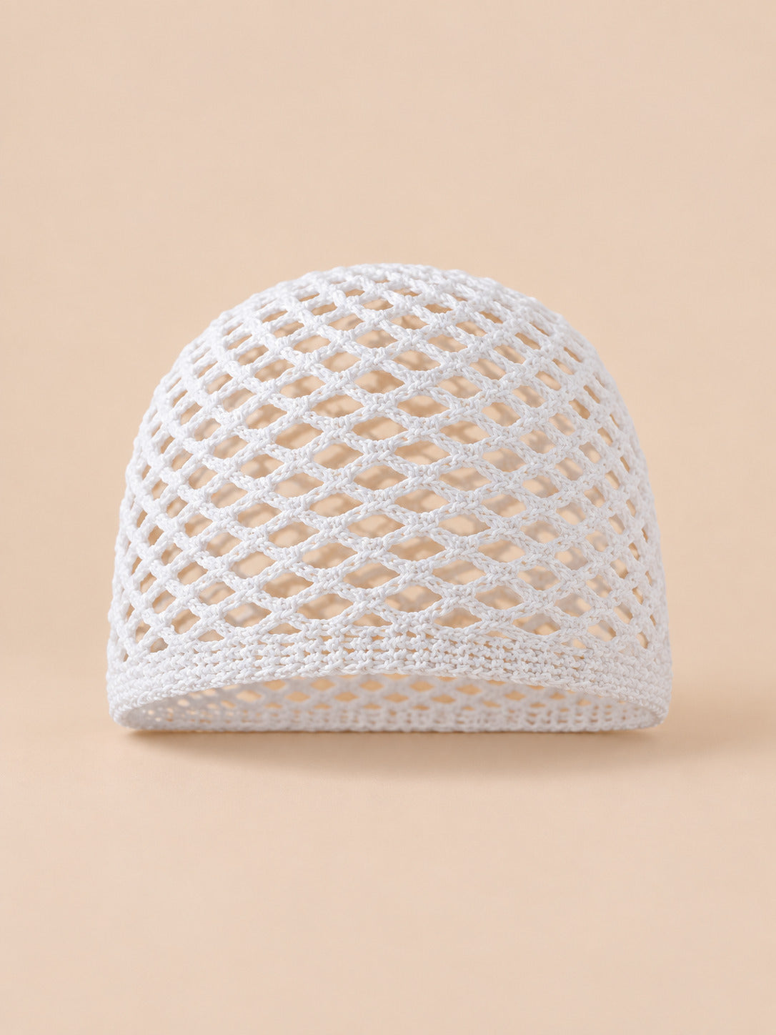 Cappello leggero da donna in cotone a rete traforato per l’estate, colore bianco, vista frontale