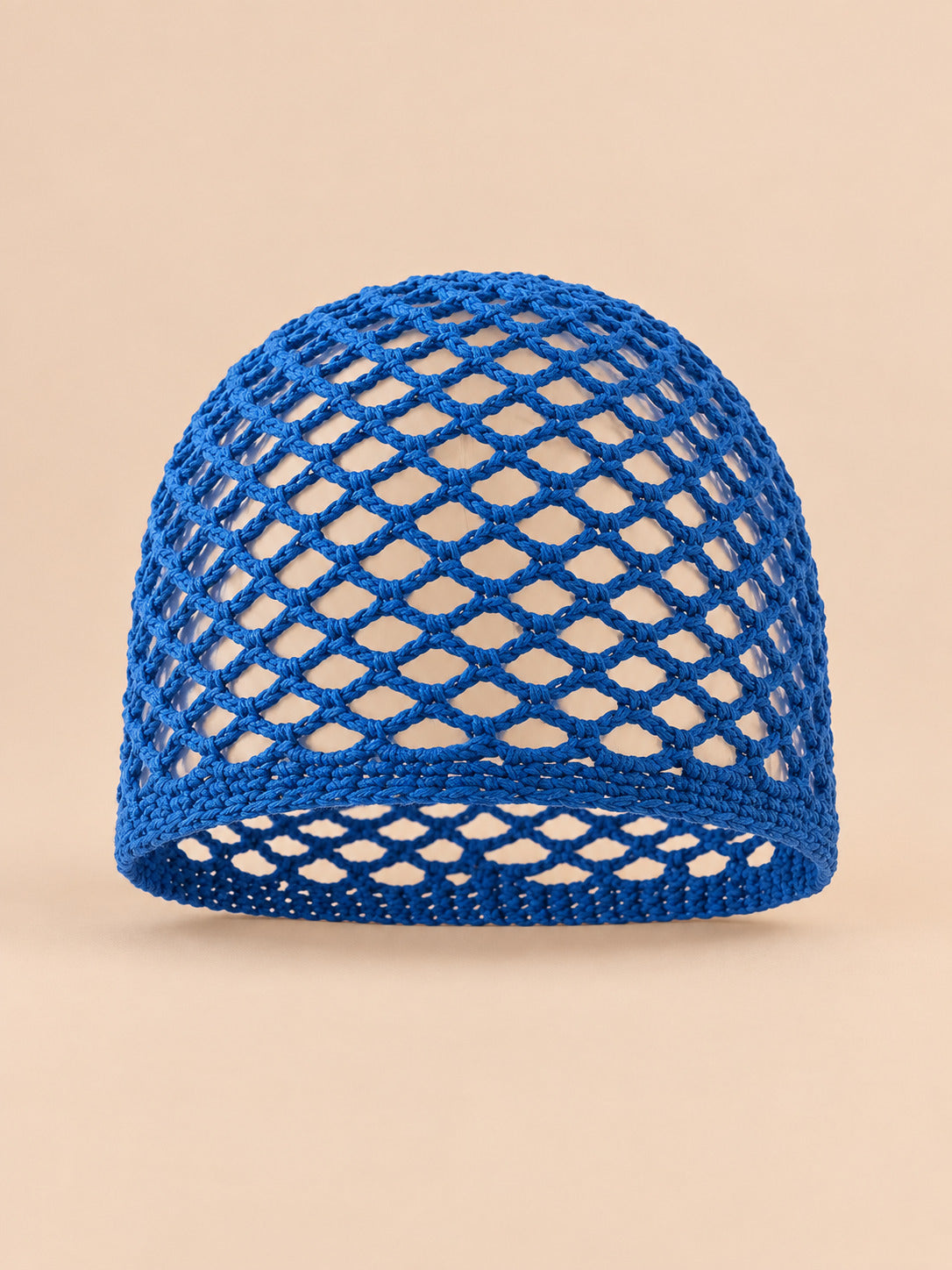 Cappello leggero da donna in cotone a rete traforato per l’estate, colore blu royal, vista frontale