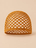 Cappello leggero da donna in cotone a rete traforato per l’estate, colore caramello, vista frontale