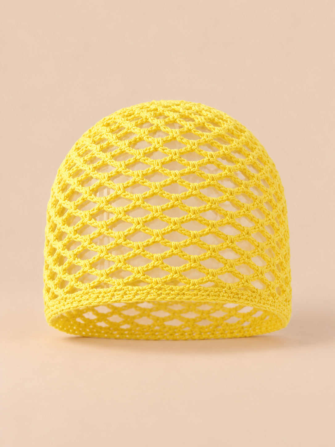 Cappello leggero da donna in cotone a rete traforato per l’estate, colore giallo pulcino, vista frontale