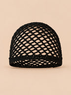 Cappello leggero da donna in cotone a rete traforato per l’estate, colore nero, vista frontale