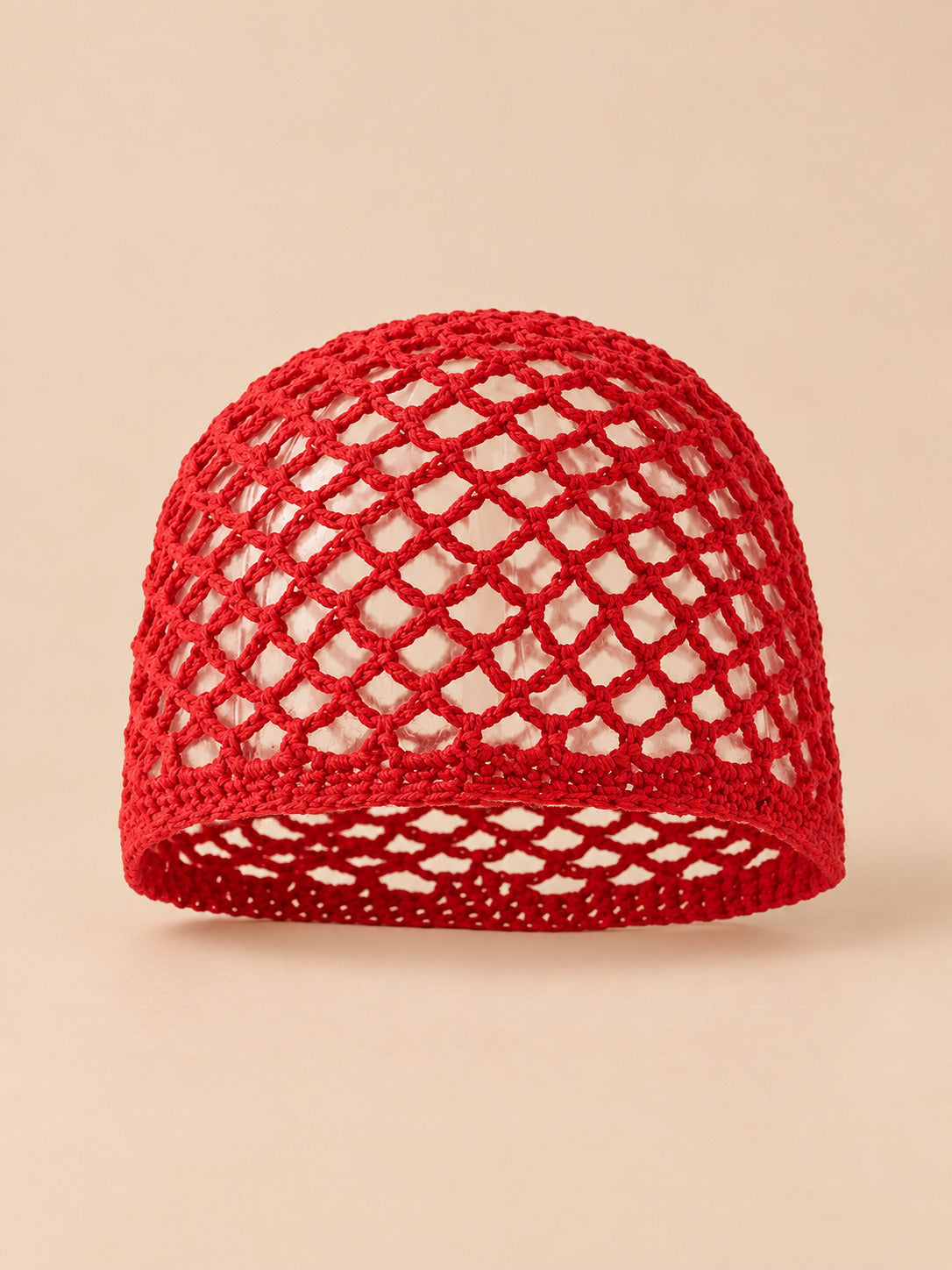 Cappello leggero da donna in cotone a rete traforato per l’estate, colore rosso, vista frontale