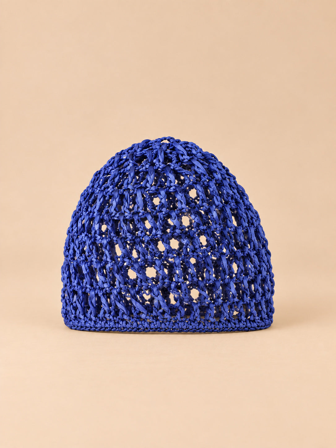 Turbante a rete traforato, elasticizzato e confortevole, colore blu scuro, vista frontale