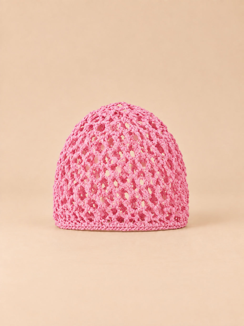 Turbante a rete traforato, elasticizzato e confortevole, colore rosa, vista frontale