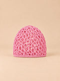 Turbante a rete traforato, elasticizzato e confortevole, colore rosa, vista frontale