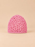 Turbante a rete traforato, elasticizzato e confortevole, colore rosa, vista frontale