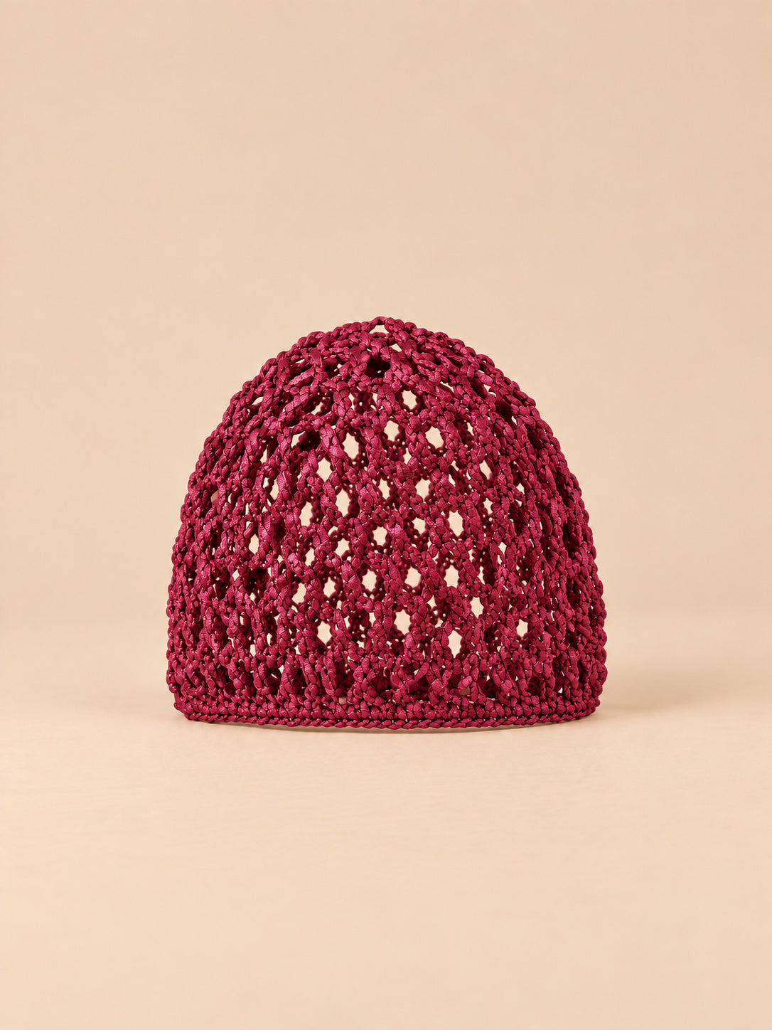 Turbante a rete traforato, elasticizzato e confortevole, colore rosso scuro, vista frontale