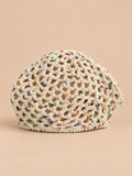 Cappello rétro a rete e a coste, lavorato all’uncinetto fine, colore multicolore, vista frontale
